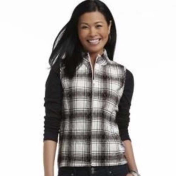 Basic Editions Jackets & Blazers - Basic Editions Cream Plaid Zip Front Vest
